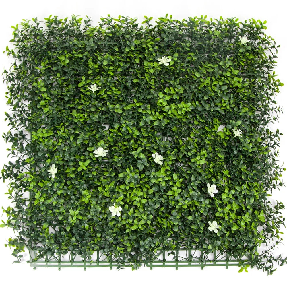 Boxwood Hedge Artificial Topiary Plant Green Faux Grass Wall with Plastic Shrubs Flowers Privacy Fence Garden Backyard Decor