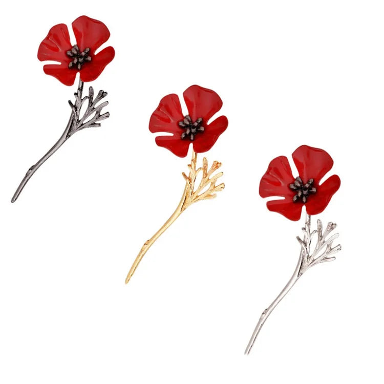 New Jewelry Retro Creative Poppy Flower Brooch Suit Clothes Shirt Collar Pin Brooch Women Accessories
