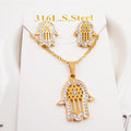Earrings Pendant Necklace Set Wedding Engagement Stainless Steel Hexagram Palm Rhinestone Cute Women Fashion Unisex 14K Gold