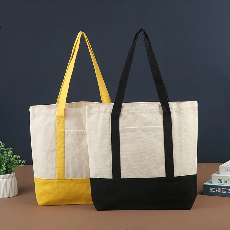 40*35*10cm Blank Heavy Duty Stylish Canvas Tote Bag With an External Pocket Daily Essentials Party Favor Wedding Gift