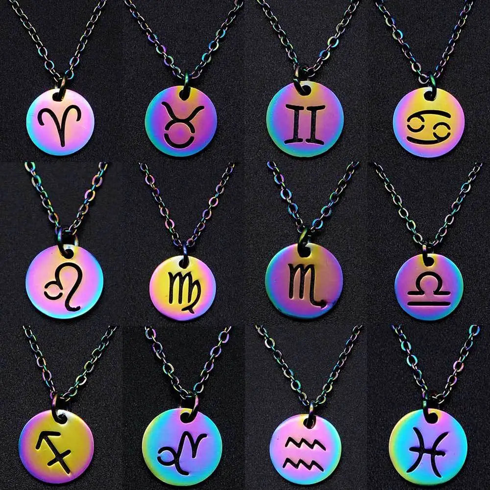Fashion Pendant Necklace 12 Constellations Titanium Steel Pendant Necklace Silver Plated Jewelry Necklace for Women and Men