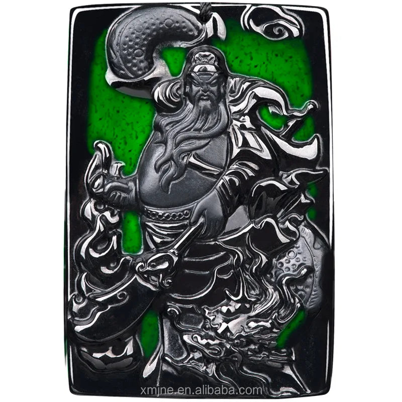 Certified Grade a Natural  Jadeite BLACK Jade Guan Gong Pendant BLACK Jade Ice Seed Pendant for Men and Women Jade Pendant  4