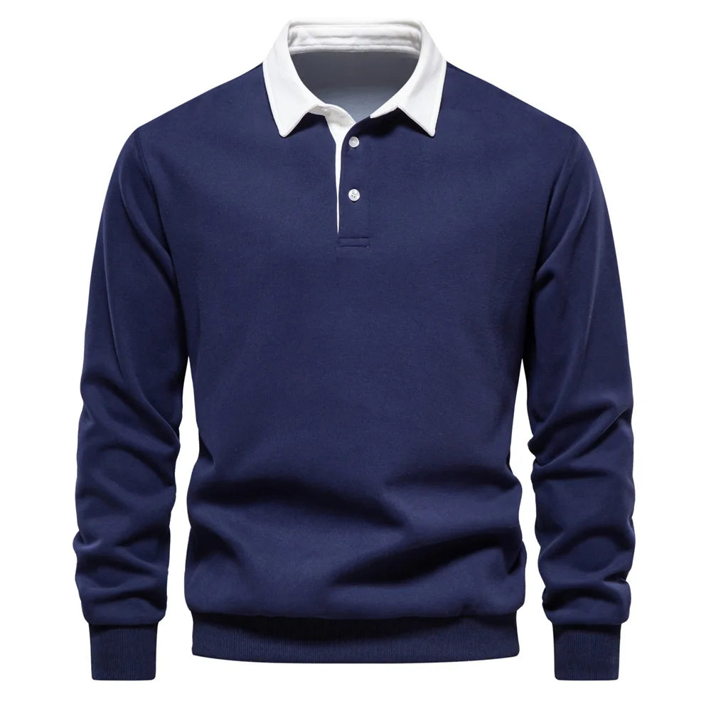 Men's Quality  Blend Sweatshirts New Spring Fashion Design Polo Neck Button Loose Fit Solid Casual Social Autumn Wear