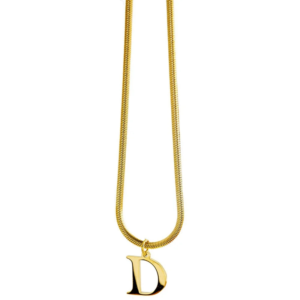 QiuHan A-Z Alphabet  Snake Chain Initial Letter Gold Plated Necklace