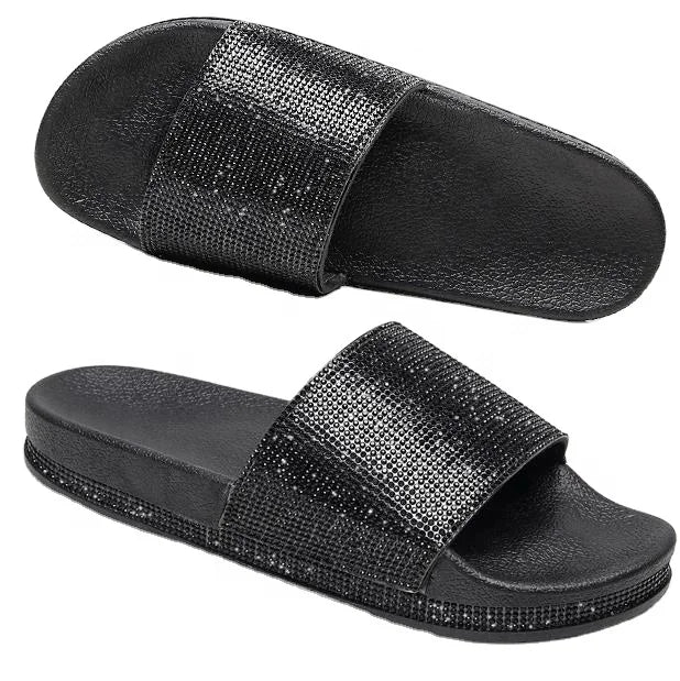 Customized Logo Luxury Glitter Open Toe Sandals with Rhinestones for Autumn Season