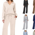Women's Fashion Two-Piece Casual Sports Set-Long Sleeved Zipper Sweatshirt Sweatpants O-Neck Collar Solid Autumn Logo Free