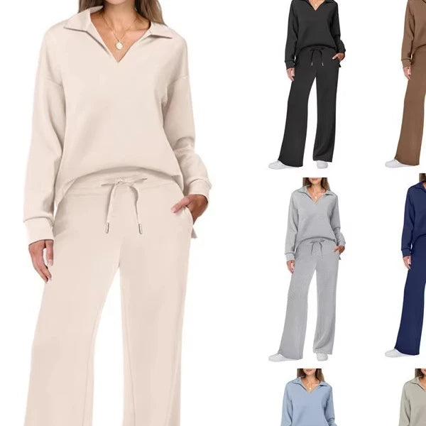 Women's Fashion Two-Piece Casual Sports Set-Long Sleeved Zipper Sweatshirt Sweatpants O-Neck Collar Solid Autumn Logo Free