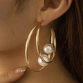2025 New Arrival Fashion Women Imitation Pearl Geometric Circle Earrings Simple Fashion Metal Round Gold Geometric Hoop Earrings