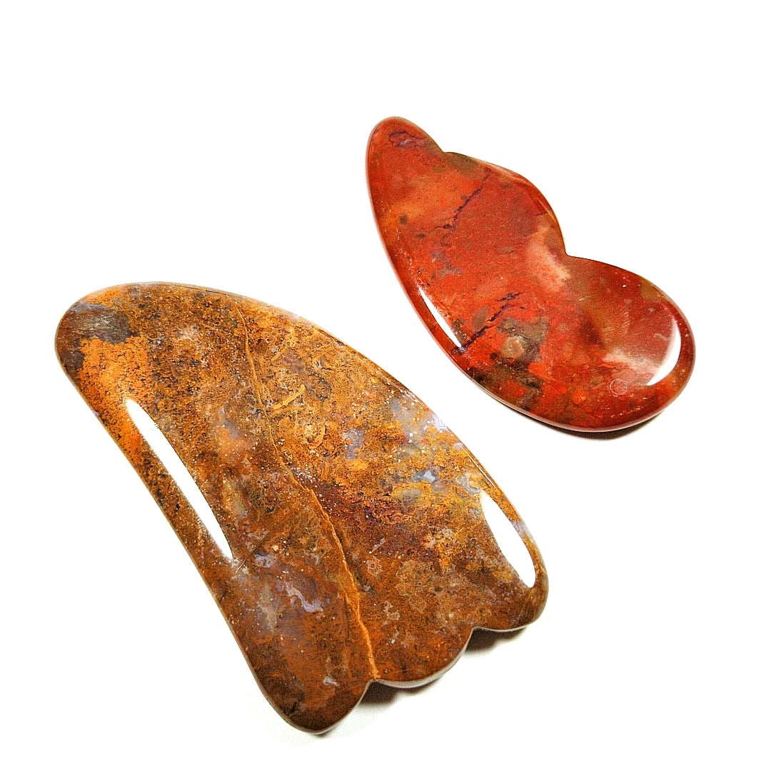 Huiying Fashion Design Natural Spiky Mookaite jasper Guasha Board Facial Tool Stone Gua Sha New Shape