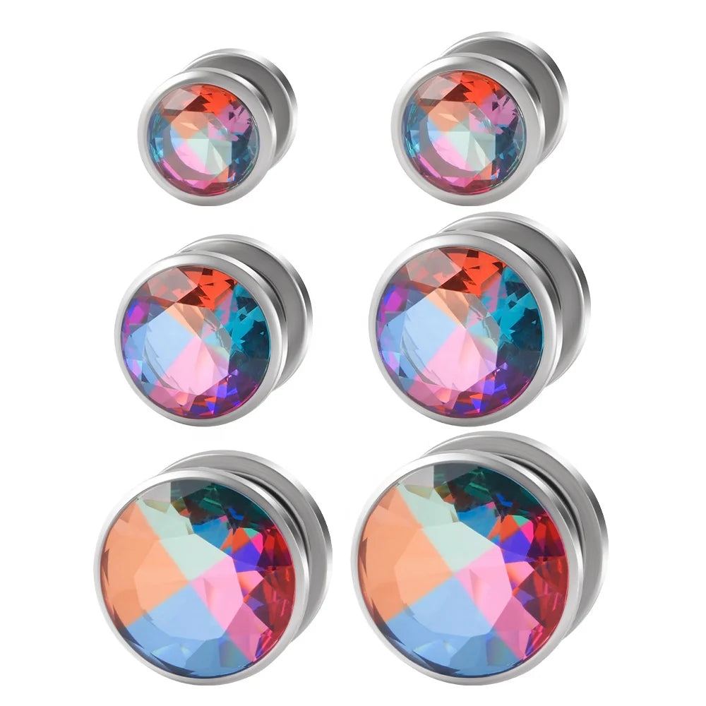 Rainbow Double Flared Internally Thread ScrewTunnel Plug Ear Gauges Expander Piercing Jewelry 6mm-16mm Stainless Steel Zircon