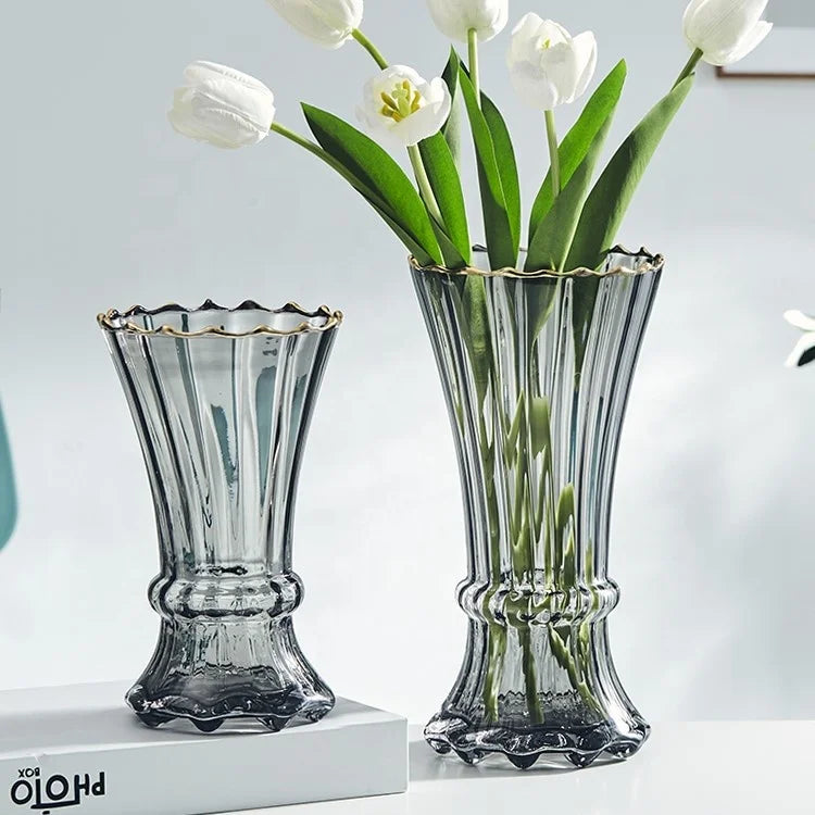 Glass Vase Aquatic Tulip Vase Living Room Arrangement Dry Flower Ornament Transparent Nordic Light Luxury Home Decoration Carton