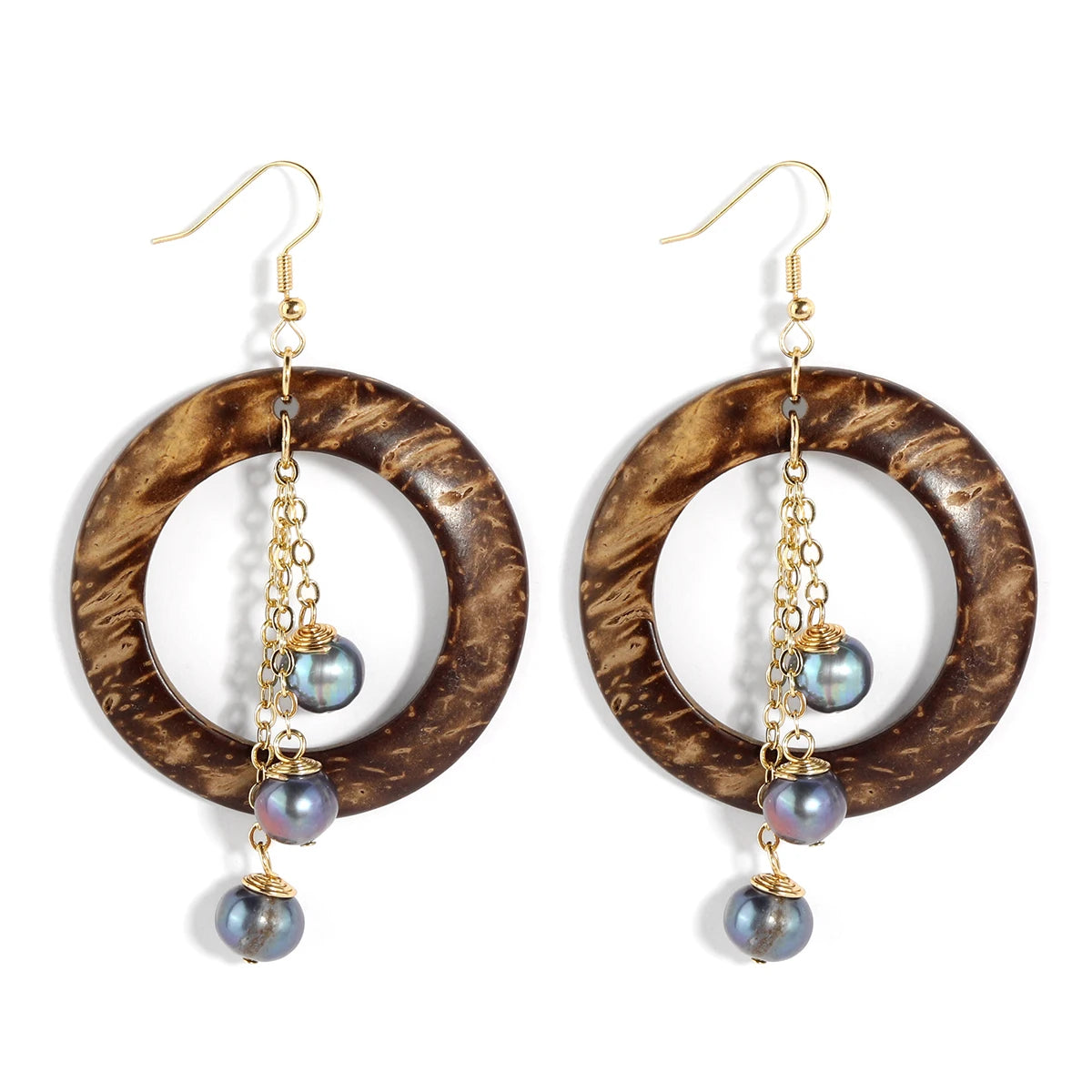 Hawaiian New Earrings Coconut Shell Earrings Black Pearl Gold Plated Earrings for Women