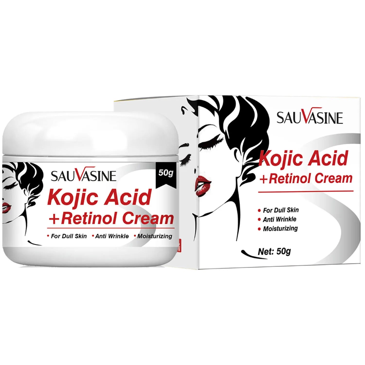 Private Label SAUVASINE Kojic Acid Retinol Face Cream for Dark Spots Anti Aging Brightening Face Care Cream
