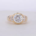 14 k Yellow Gold Wedding Mens Rings Round Shape 10mm Half-moon 6x4mm Side Stones Vvs Moissanite Ring for Men