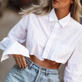 Enyami Fast Dispatch Streetwear Chic Apparels Crop Tops Turn Down Collar Cotton Black White Shirts Women Blouses