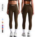 Women Custom Logo Ribbed Sportswear Elastic Compression High Waist Hip Lift Fitness Pants Girl No T Line Yoga Pants Leggings