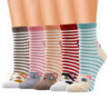 Wholesale Stripe Cute Cat Animal Graphic Socks Women Casual Novelty Cotton Crew Socks