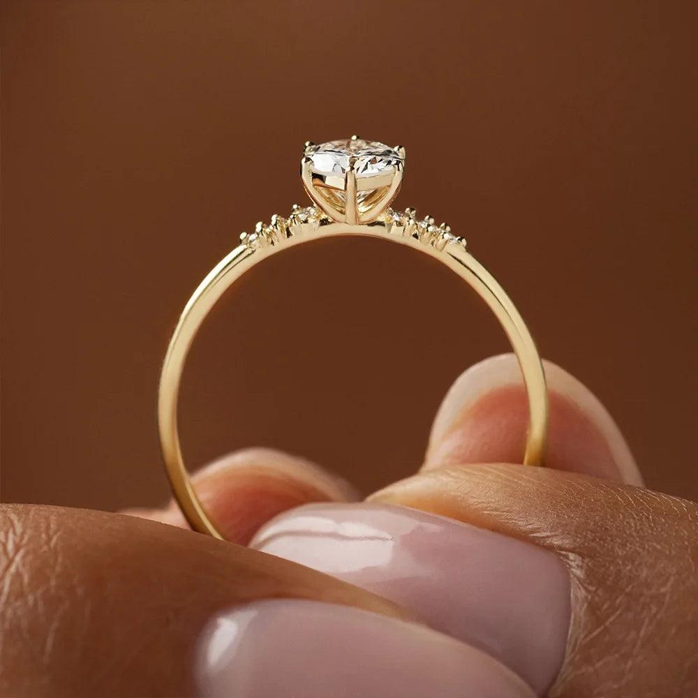 Classic 925 Sterling Silver Six Claws Diamond Zircon Gold Plated Rings for Women Wedding Engagement Ring