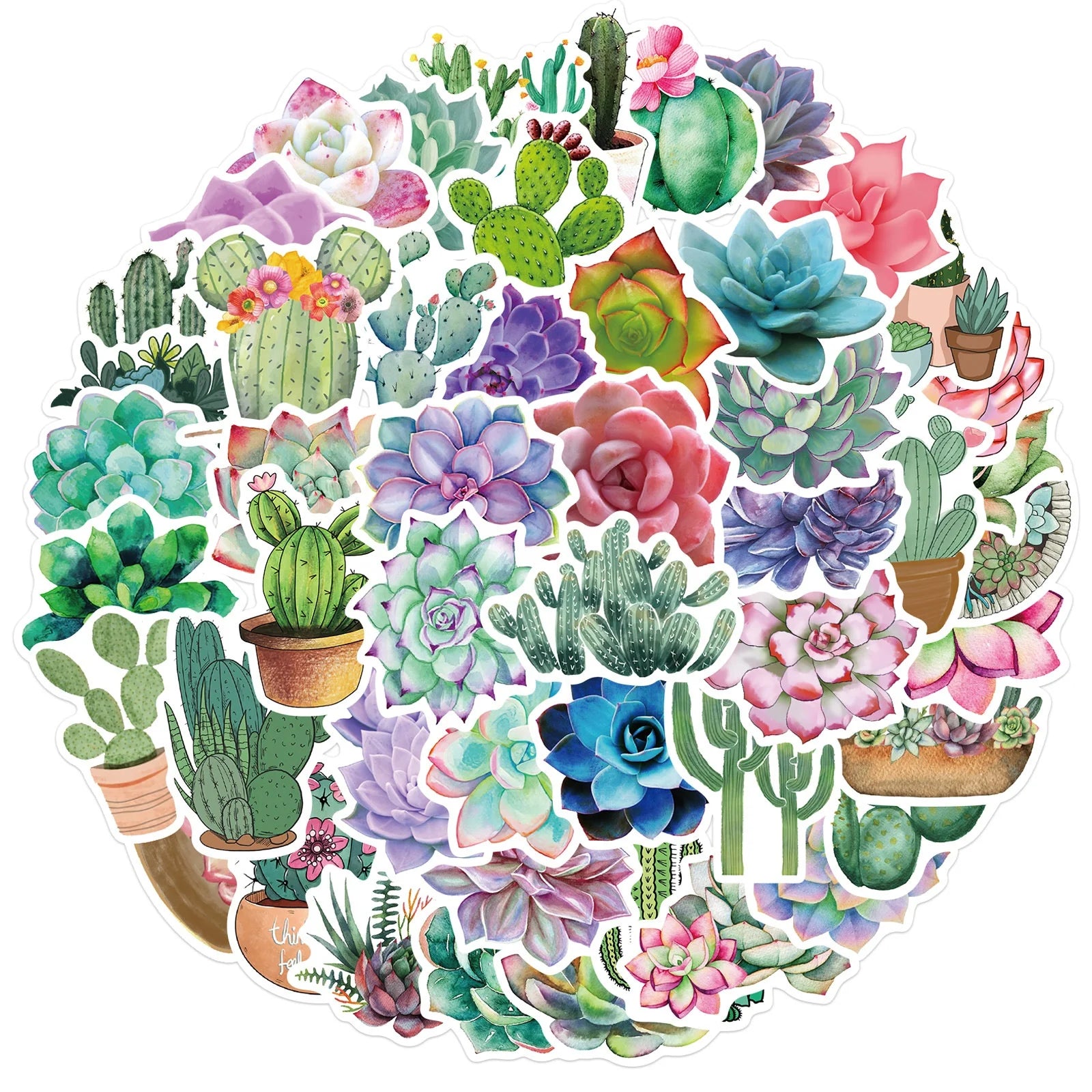 50Pcs Fresh Green Cactus Succulent Plants Sticker for Girl Diy Decor Home Table Book Bottle Luggage Laptop Stickers