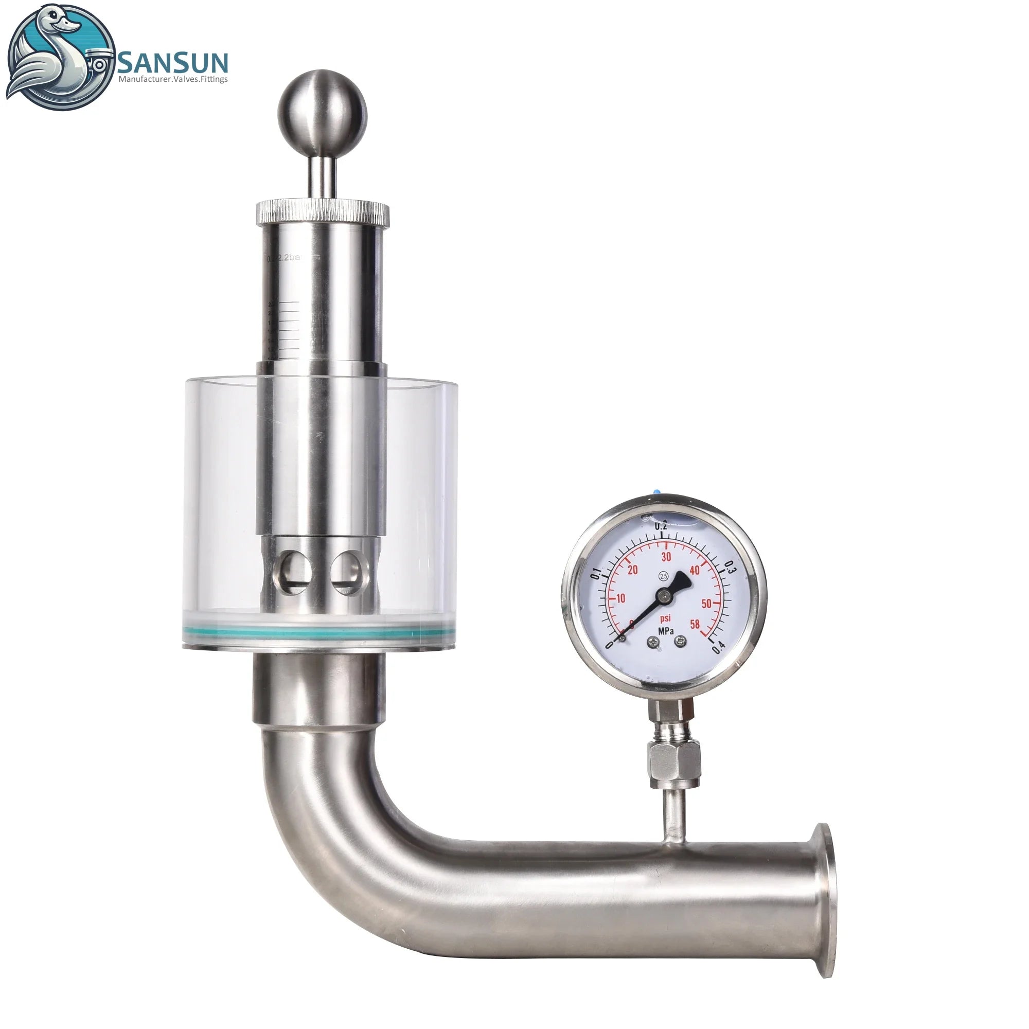 Sanitary Stainless Steel 2 bar High Pressure Relief Valves with Gauge for Fermentation tank