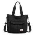 2026 Fashion Large Black High Class Students Canvas Tote Bag with Side Pocket