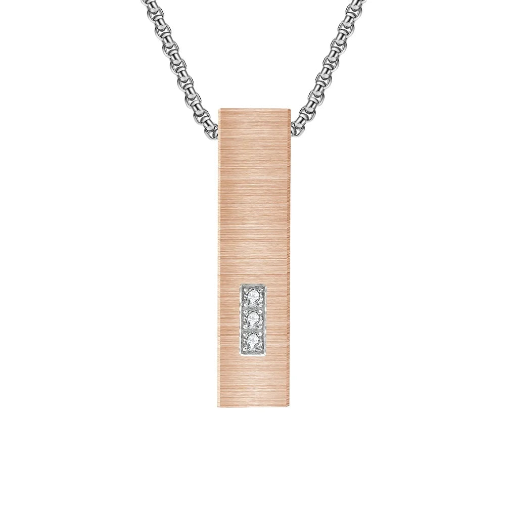 Rose Gold Bone Ash Box Inlaid With Three Diamonds Brush Surface Screw Pendant Stainless Steel Necklace