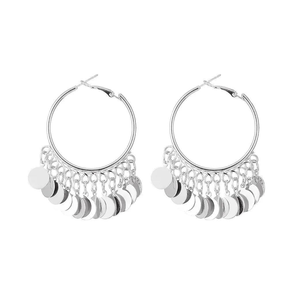 Exaggerated Gold Plated Geometric Drop Earrings Statement Round Tassel Big Hoop Earrings Woman