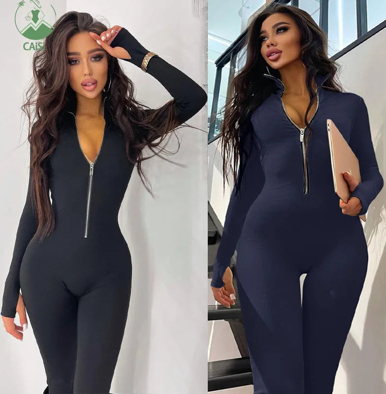 Custom Zipper Jumpsuits Women Girls Sportswear Solid Fitness Tight Sports Yoga Jumpsuit for Women's Clothing