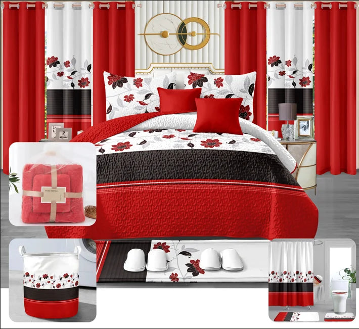 Customized King Size Quilt Bedding Set 24 Pieces Bedspread Set with Curtains in Stock Set with Bathroom Shower Curtain LILIANNA