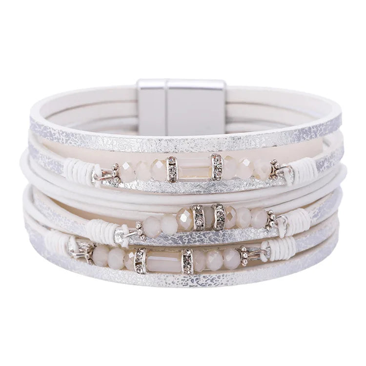 DHJ00201 Fashion Multi Layer Leather Bracelet Women Magnetic Buckle PU Leather Bracelet European and American Jewelry Wholesale
