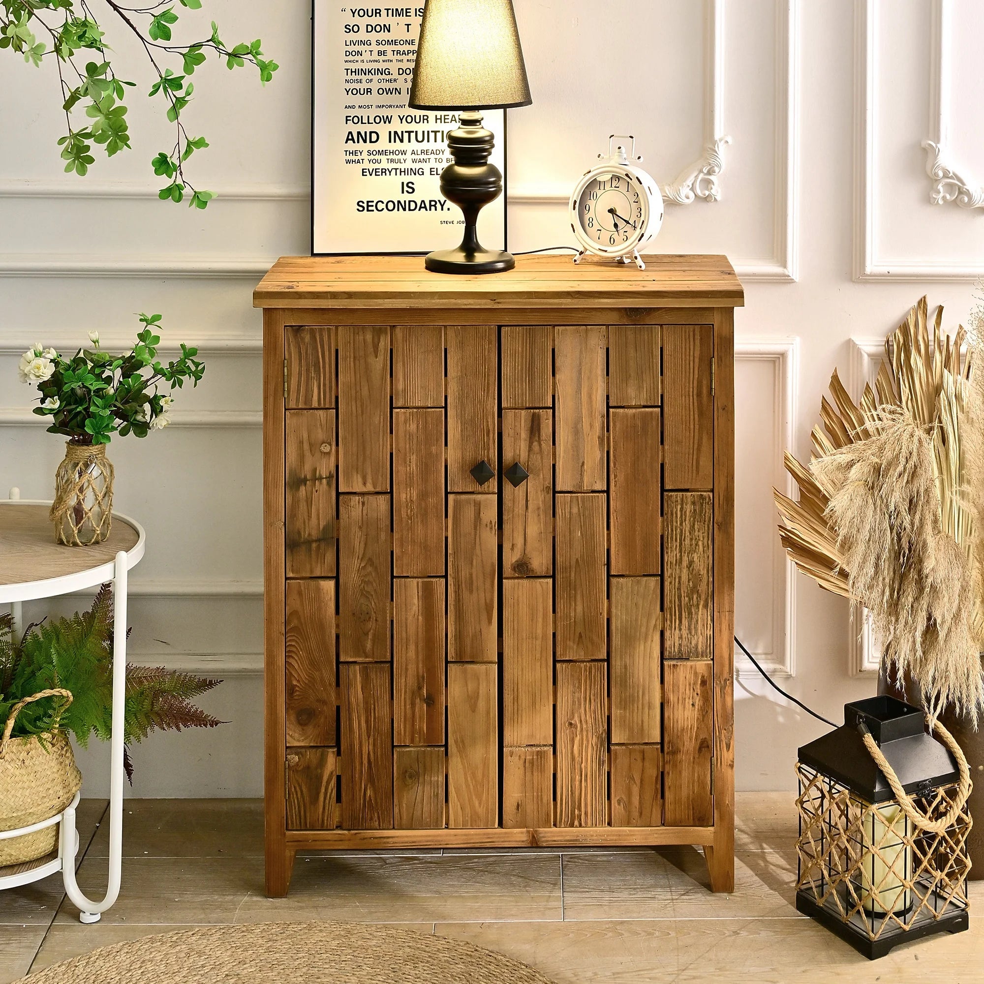 INNOVA Vintage Style Rustic Wooden Storage Side Cabinet Living Room Furniture for Entryway & Farmhouse Accent Design