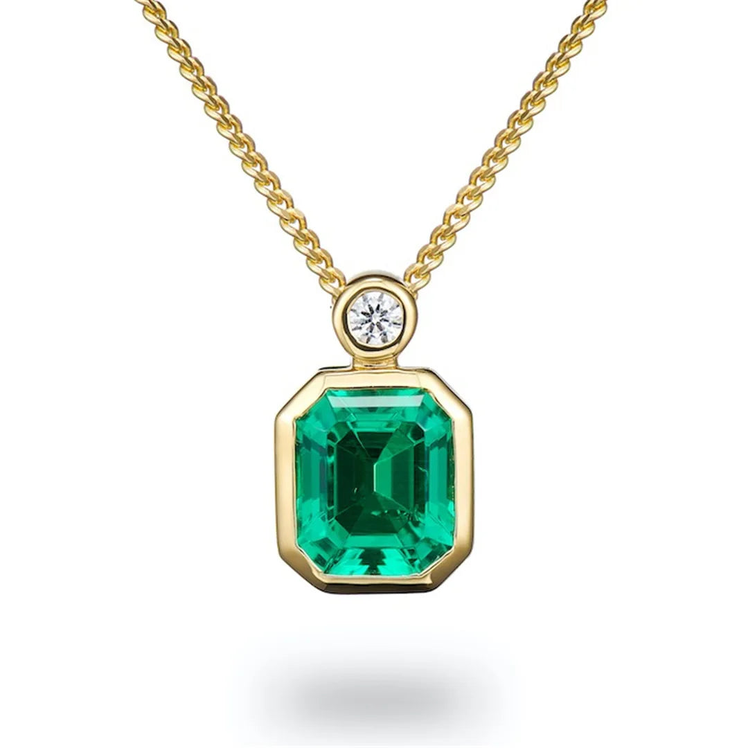 Aimgal NGTC Certified 1.3ct Emerald Cut Luxury Link Chain Pendant Necklace 18K Gold-Plated S925 Silver Fine Jewelry