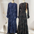 6434# Fashion Floral Flare Chiffon Abaya Dress Long Sleeve Elegant Women's A-line Dresses With Full Lining