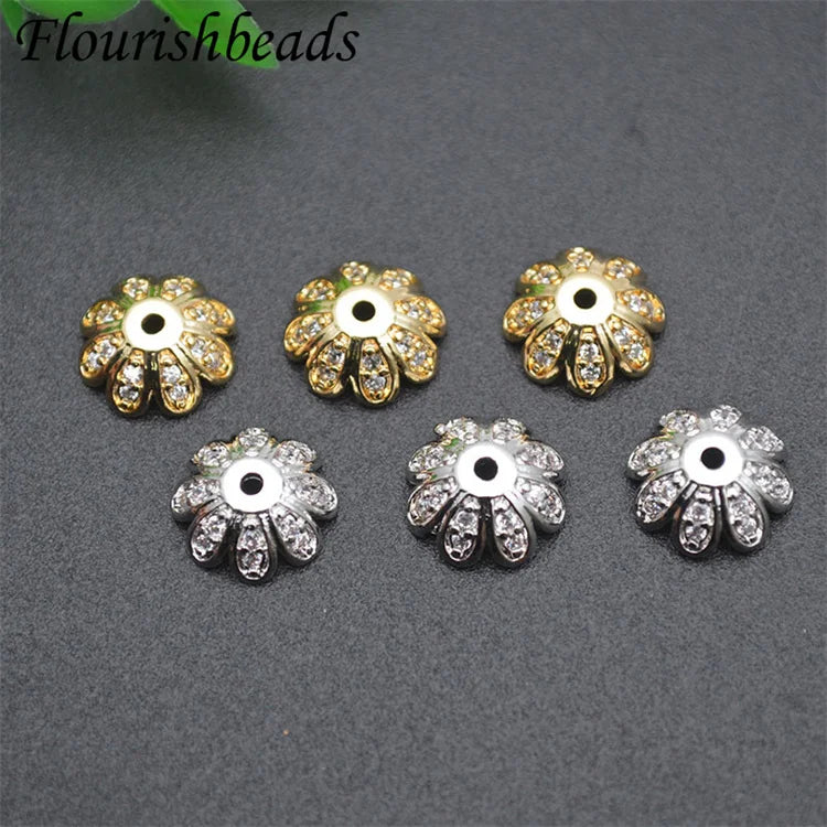 New Design Nickel Free Anti Fading Gold Silver Plated CZ Pave Flower Beads for Jewelry Earring Bracelet Necklace Making
