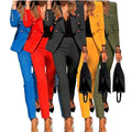 New Women's Commuter Blazer Suit Solid Color Flap Pockets Button Jacket & Long Pencil Pants Fashion 2 Piece Suit