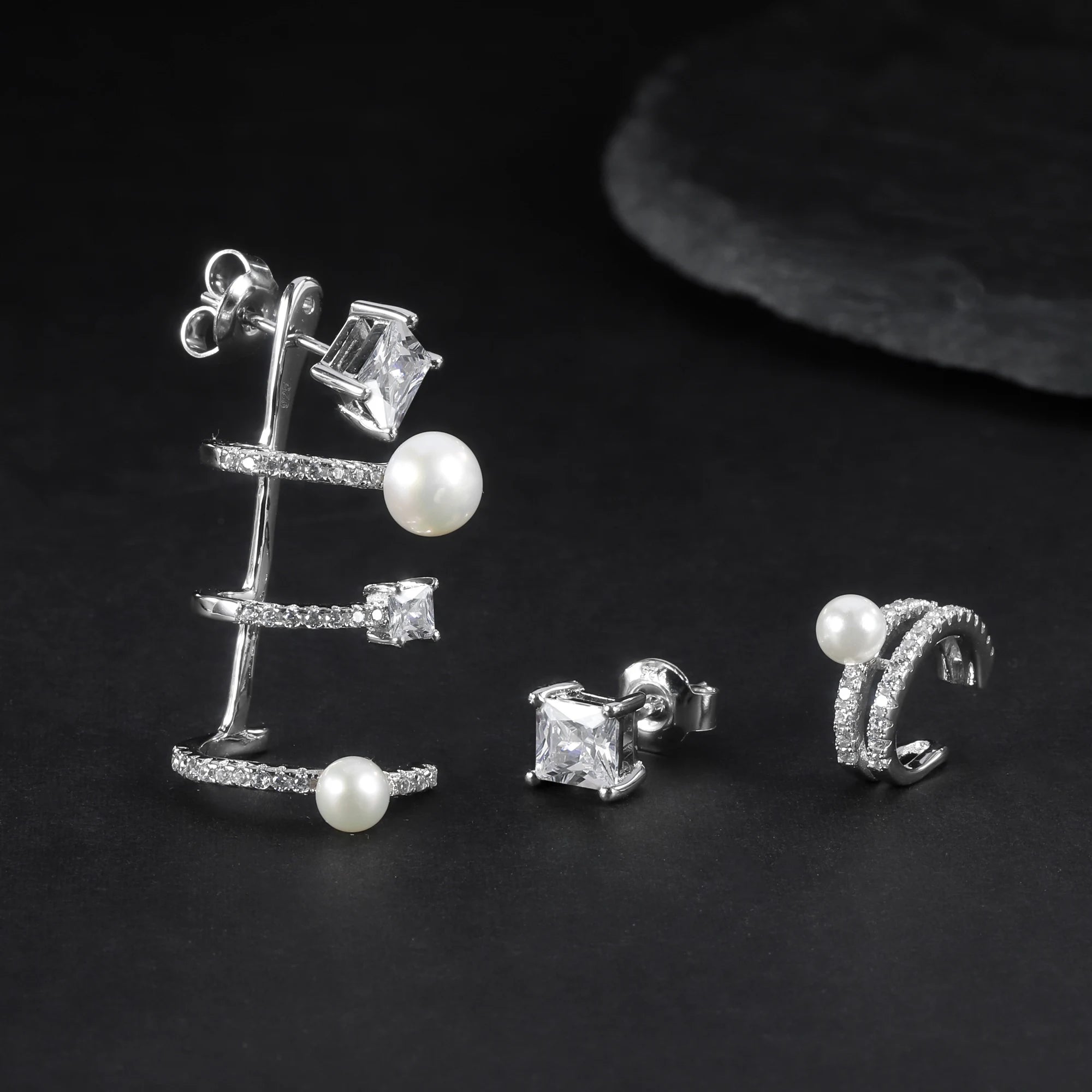 C5793 Abiding Jewelry Factory Direct Sale 6mm White Fresh Water Pearl Funny Earings 925 Real Silver Huggies Earrings