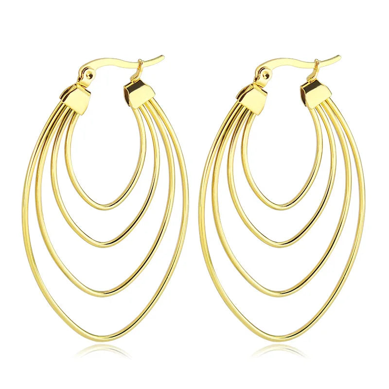 Elegant Gold-plated Minimalist Drop Earrings Oval-shaped Hoops Drops Earring Stainless Steel Allergy-free Earwires