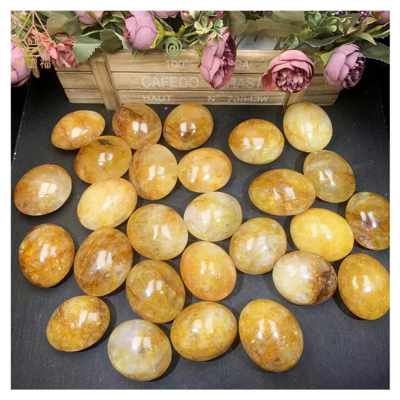 Kindfull Nature Crystal Gold Healer Palm Hand Carved Yellow Fire Quartz Palm for Sell