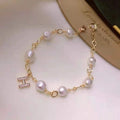 18K Gold-Plated AAA White Potato Shape Freshwater Pearl Bracelet 7-8mm for Women Letter & Jewelry Chain Trendy Wedding Style