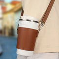 Outdoor Camping Water Bottle Tea Cup Sleeve Cover Portable PU Leather Hiking Coffee Cup Holder