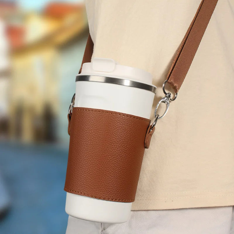 Outdoor Camping Water Bottle Tea Cup Sleeve Cover Portable PU Leather Hiking Coffee Cup Holder