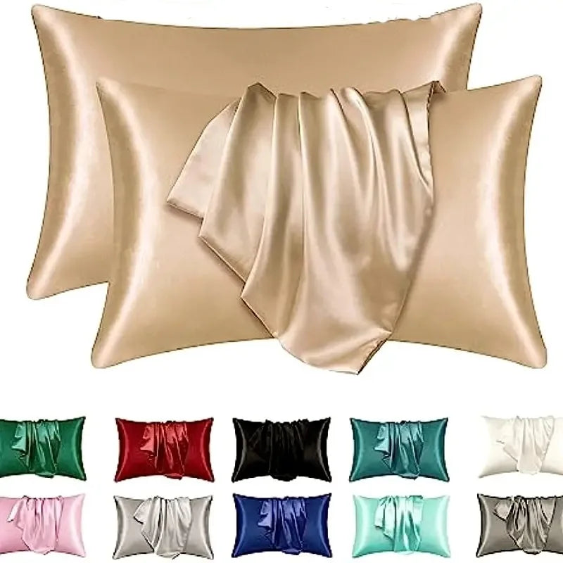 Luxury Satin Pillowcase with Knitted Piping Single Pair for Home & Hotel Use Elegant Cushion Cases