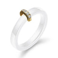 Hot Selling Custom Black and White Gold Plated Semicircle Micro Stainless Steel Inlaid Ceramic Zircon Wedding Couple Ring Unisex