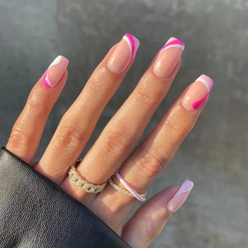 Acrylic Long French Medium Length square Artificial Press on Nail Private Label Fake Nails False Nails