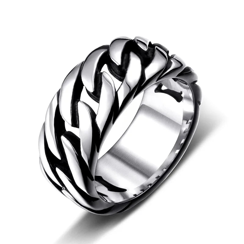 OAHLAN Wholesale Fashion Jewelry Vintage Retro Style Brushed Chain Design Titanium Stainless Steel Rings for Men