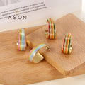 Ason Jewelry New Design Wholesale Fashion 18K Gold Plated Earring Stainless Steel Colored C Shape Hoop Earrings for Women