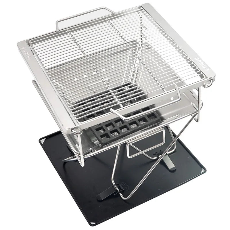 XL Size Outdoor Thickened Stainless Steel Folding Barbecue Grill Household Portable Charcoal Burning Wood Stove 5-10Person