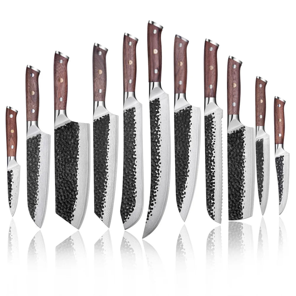 Kitchen Knifes Set Black Handmade Damascus Knife Set Forged Kitchen Knife Set