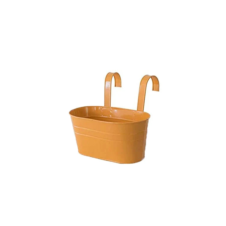 Hanging Flower Pots Metal Iron Bucket Planter Metal Iron Hanging Flower Pot Oval Railing Fence Garden Balcony Planter Pots
