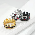 OLAN Fashion Jewelry Factory OEM Vintage Cross Crown Male Jewelry Bands Red Round Zirconia Inlay Stainless Steel Rings for Mens